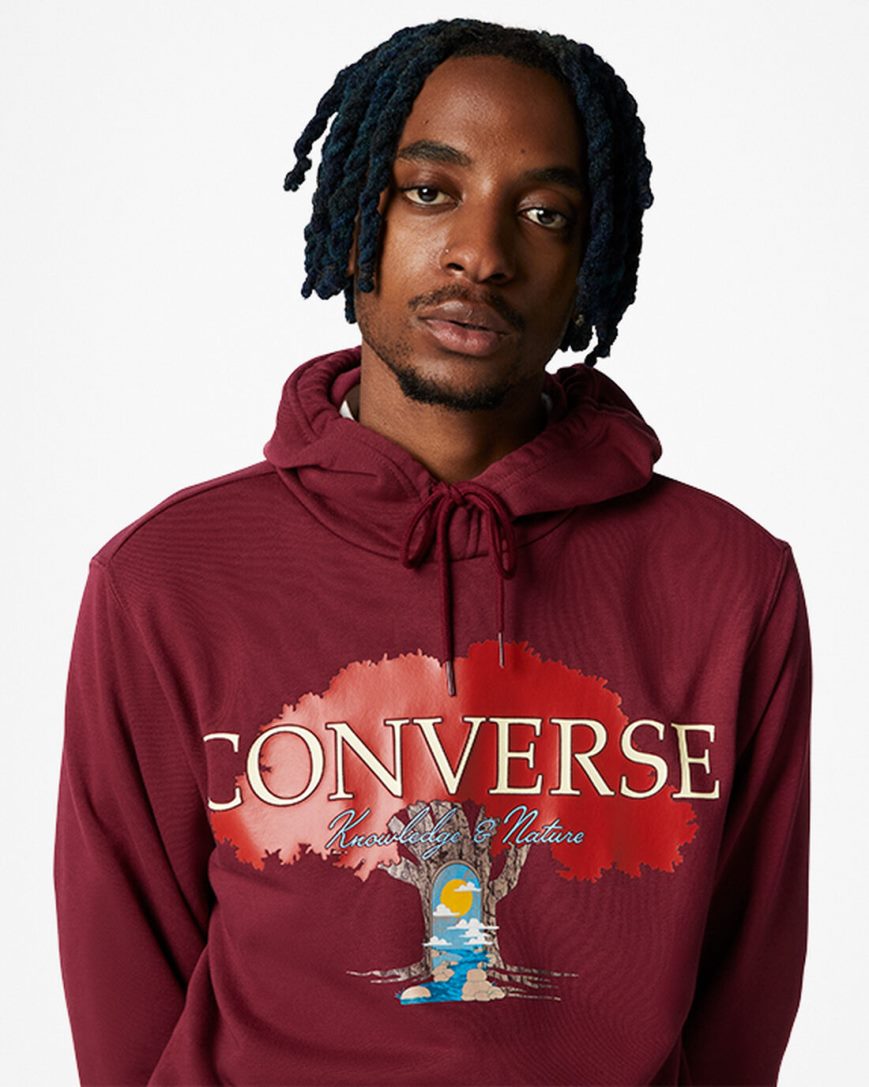 Pánské Mikiny S Kapucí Converse Tree of Life Pullover Tmavě Červené | CZ LRYD67